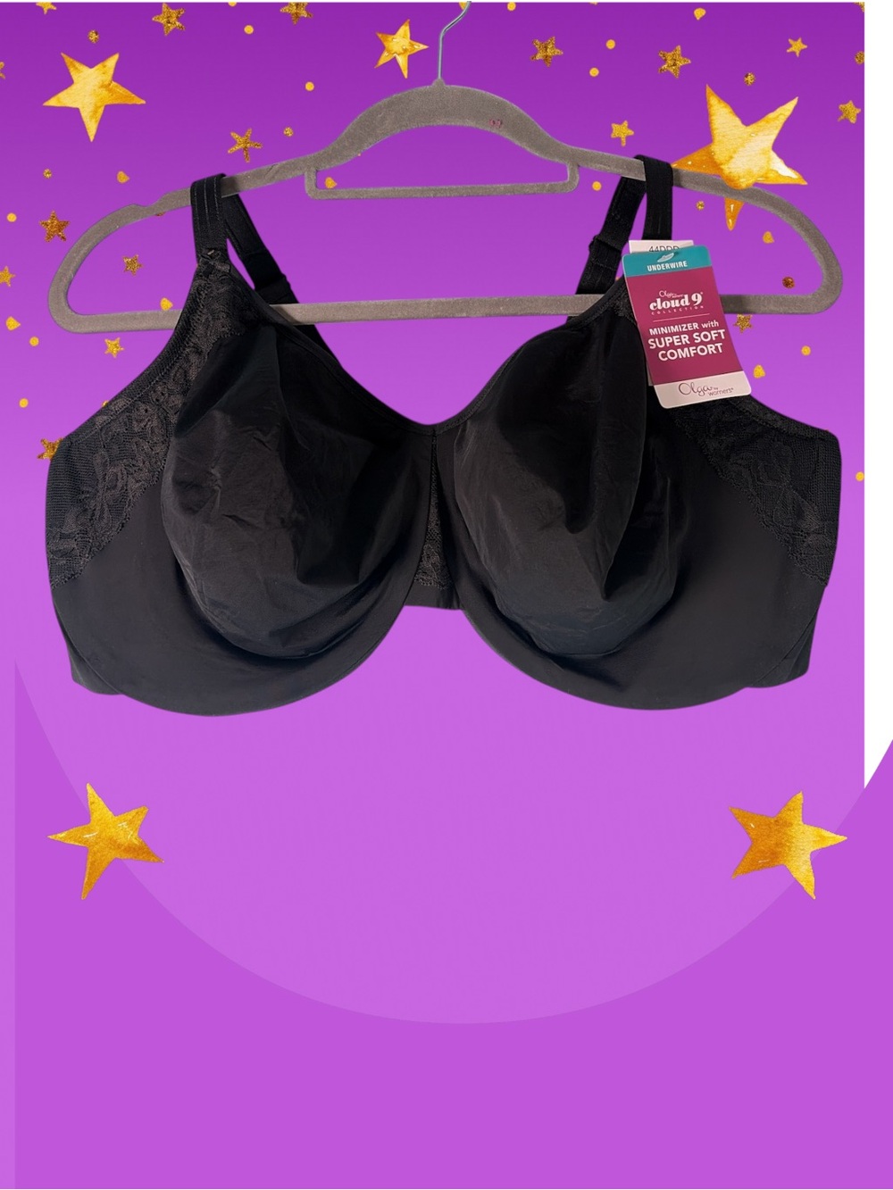Olga Luxury Lift Black Lace Underwire Bra Sz 44DDD Classic